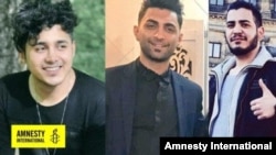 Saeed Tamjidi( left), Mohammad Rajabi (center), and Amir-Hossein Moradi were sentenced to death in connection with acts of arson that took place during protests in November 2019. 