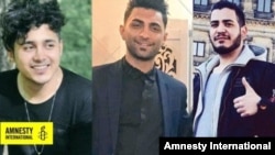 From right to left: Amirhossein Moradi, Mohammad Rajabi and Saeed Tamjidi who have been sentenced to death accused of acts of arson that took place during protests in November 2019.