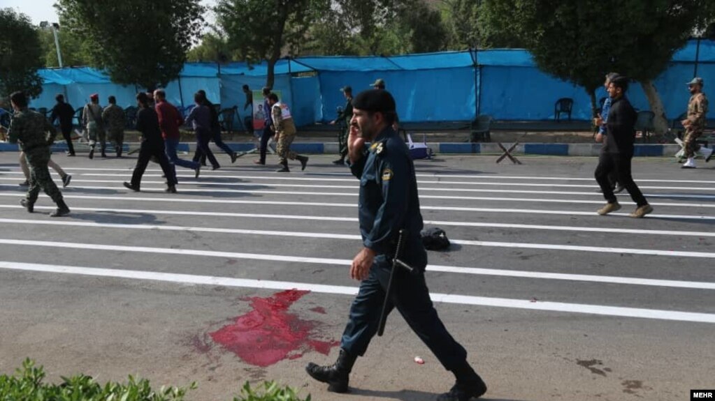 The immediate aftermath of a terror attack in Ahvaz, attributed to militants among the region's Arab community. 22 Sep 2018
