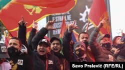 Protesters in Podgorica rally against controversial amendments to Montenegro's Law on Religious Freedoms in front of parliament in December. 