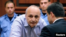 Former Georgian Prime Minister Vano Merabishvili attends a preliminary hearing of his case at the court in Kutaisi on May 22.