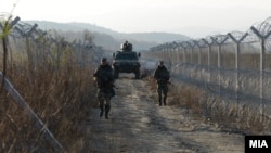 The wall on Macedonia's southern border with Greece 