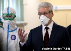 Мэр Москвы Сергей Собянин на открытии новой инфекционной больницы в деревне Вороновское в Новой Москве