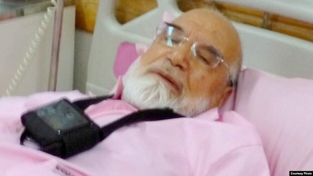 A photo released by Mehdi Karrubi's son on Twitter shows him in a hospital in Tehran in July.