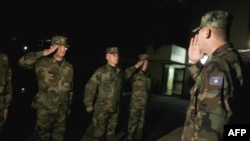 Soldiers at the Kosovo Security Force compound in Pristina