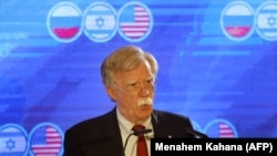 U.S. national security adviser John Bolton speaks during a trilateral summit between the US, Israel and Russia, in Jerusalem, June 25, 2019