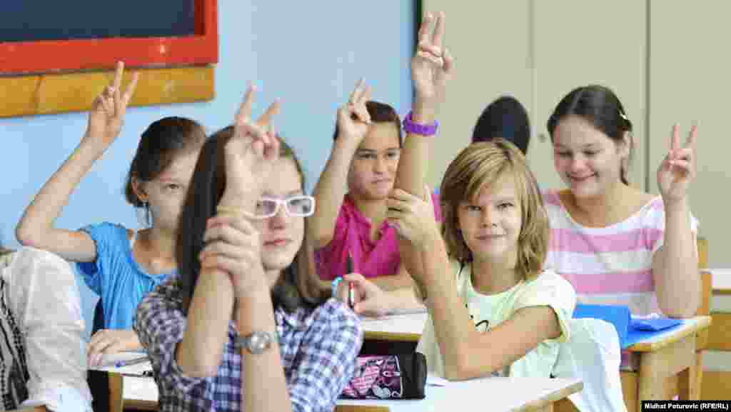 The first day of school at the Isak Samokovlija elementary school in Sarajevo