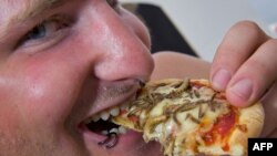 Elveția: un participant la festivalul 'pizza cu insecte' în Nyon, 22 iulie 2009. În Franța, «Libération» răspunde astăzi întrebării cititorilor dacă există riscul ca ei să ajungă să mănânce greieri fără să știe, din cauza legislației UE. 
