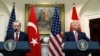 U.S. -- Turkish President Recep Tayyip Erdogan (L) and U.S President Donald Trump deliver statements to reporters in the Roosevelt Room of the White House in Washington, May 16, 2017