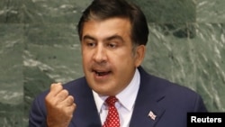 Грузия президенті Михаил Саакашвили БҰҰ-да сөз сөйлеп тұр. Нью-Йорк, 25 қыркүйек 2012 жыл