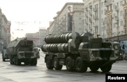 Russian S-300 surface-to-air missile systems move along a central street during a rehearsal for a military parade in Moscow in 2009.