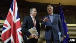 Negociatorul șef al UE pentru Brexit Michel Barnier (dreapta)și negociatorul-șef britanic pentru Brexit David Frost