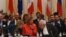 European officials and Foreign Minister of Iran Mohammad Javad Zarif attend a ministerial meeting of the Joint Commission of the JCPOA.
