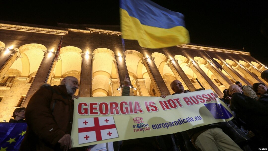 Участники митинга у здания парламента Грузии