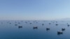 FILE PHOTO: A drone view of vessels anchored in the Strait of Hormuz as seen from Musandam