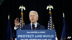 Fostul vicepreședinte Joe Biden, posibil candidat democrat în alegerile prezidențiale, promovează extinderea programului de asigurări medicale „Obamacare”, 25 iunie 2020