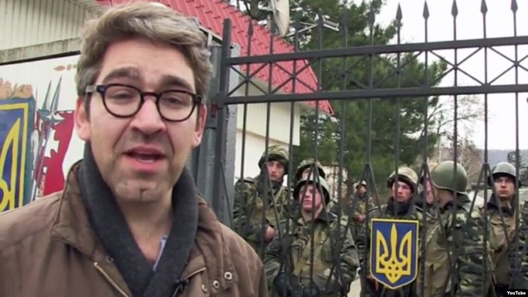 A video grab showing Vice New journalist Simon Ostrovsky reporting from Ukraine. 