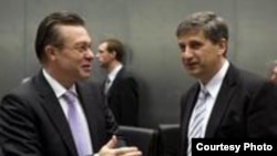 Ministrul de externe român Cristian Diaconescu și Michael Spindelegger, ministrul austriac al integrării europene la ședința Consiliului UE