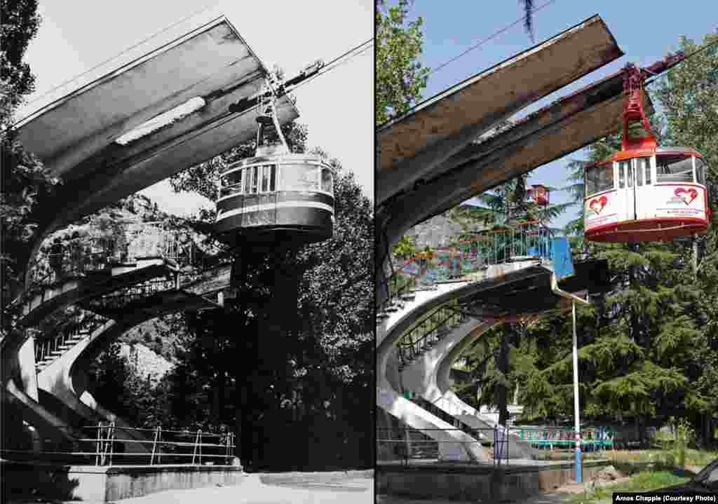 Then-and-now pictures of tramways built in the 1960s. In 2008, the hauling rope of this tramway snapped with 12 passengers inside. Chiatura didn&#39;t have the equipment needed to rescue the passengers, who were left suspended in a stalled cable car for 12 hours until a rescue team arrived from Tbilisi. The mining company offered the passengers compensation and counseling. (Photo courtesy Georgian Manganese Holdings)
