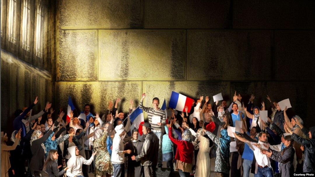 One of the "We [too] are the nation" campaign posters -- echoing a Jacques-Louis David painting that depicts a key meeting in the run-up to the French Revolution -- mounted in the Paris Metro.