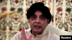 Pakistan - Pakistan's Interior Minister Chaudhry Nisar Ali Khan attends a news conference in Islamabad, Pakistan, May 24, 2016