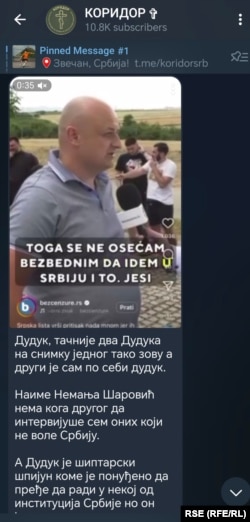 Skrinšot objave na Telegram kanalu "Koridor"
