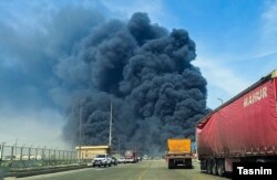  Кадър на дима от детонацията в Бандар Абас, 26 април 2025 година 