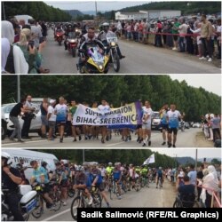 Učesnici moto, super i biciklističkog maratona prilikom dolaska u Srebrenicu (10. juli 2021.)