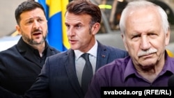 Уладзімір Зяленскі, Эманюэль Макрон, Валер Карбалевіч. Ілюстрацыйны каляж
