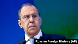 RUSSIA -- Russian Foreign Minister Sergei Lavrov speaks to participants of an online forum in Moscow, May 21, 2021