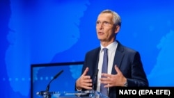 Generalni sekretar NATO-a Jens Stoltenberg govori tokom onlajn brifinga za štampu u Briselu, 17. augusta 2021.