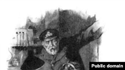 Crtež koji prikazuje kapetana Titanica i radio operatera koji šalju SOS signal za pomoć.