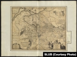 Генеральна карта України французького військового інженера та картографа Гійома Левассера де Боплана 1648 року. З колекції Саксонської державної бібліотеки. Назва: Delineatio generalis Camporum Desertorum vulgo Ukraina: cum adjacentibus provinciis