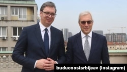 Српскиот претседател Александар Вучиќ и рускиот заменик министер за надворешни работи Александар Грушко, 2 јули 2024 година