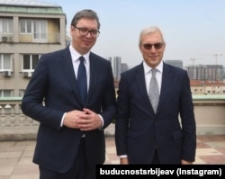Presidenti serb, Aleksandar Vuçiq, dhe zëvendësministri i Jashtëm rus, Aleksandar Grushko. Beograd, 18 qershor 2021.
