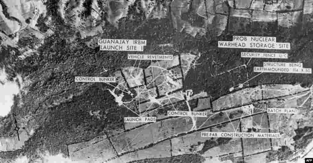 U.S. aerial reconnaissance in October 1962 produced aerial views of medium-range missile bases on Cuba, confirming the most hawkish U.S. concerns.