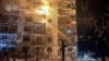 Firefighters work at the site of the apartment building hit by a Russian missile strike in the city of Balakliya, Kharkiv region, Ukraine, early on November 17.