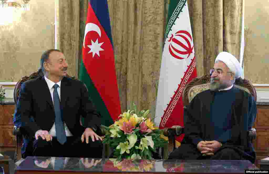 Iran - President Hassan Rohani officially welcomes his Azeri counterpart Ilham Aliyev in Tehran - 09Apr2014