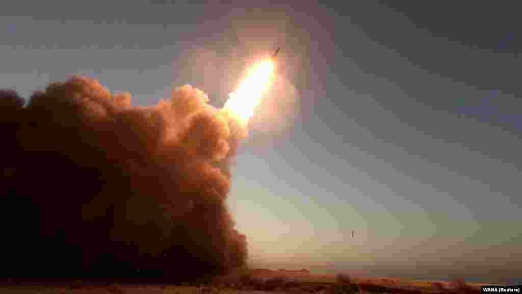 A missile unveiled by Iran is launched at an unknown location in Iran on August 20. ((West Asia News Agency via Reuters))