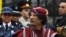 Libyan leader Muammar Qaddafi takes part in an official welcoming ceremony in Kyiv in 2008.
