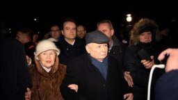 Jarosław Kaczyński, a PiS elnöke a január 9-i varsói utcai tüntetésen