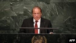 Pakistani Prime Minister Muhammad Nawaz Sharif addresses the 70th Session of the United Nations General Assembly at the UN in New York on September 30.