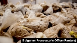 Packages containing heroin seized during an operation are seen in Sofia in 2021. Bulgaria, which lies on a drug route from the Middle East to Western Europe, has taken steps in recent years to prevent drug trafficking.