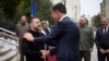 Ukrainian President Volodymyr Zelenskiy (left) greets new NATO Secretary-General Mark Rutte in Kyiv on October 3. 