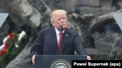 U.S. President Donald J. Trump gives a speech at Krasinski Square, Warsaw, Poland, 06 July 2017.