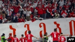 Грузинские футболисты празднуют победу над сборной Греции. Тбилиси, 26 марта 2024