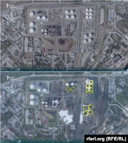 Супутникові знімки наслідків ударів 6 та 13 жовтня 2025 року по нафтовому терміналу у Феодосії