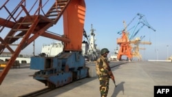 A Pakistan soldiers is seen at the Gwadar port in Pakistan's Balochistan Province April 12, 2016. 