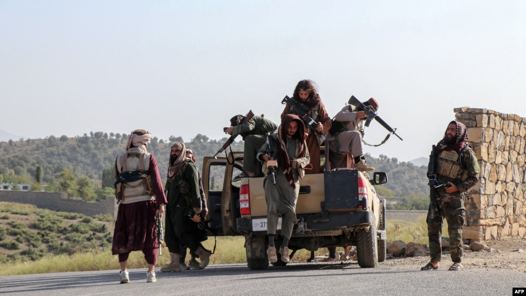 Afghan security personnel deployed in the Zazai Maidan district of Khost Province near the border with Pakistan on October 12 
