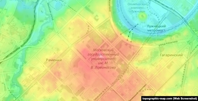 Territori i Universitetit Shtetëror të Moskës në një hartë topografike të Moskës